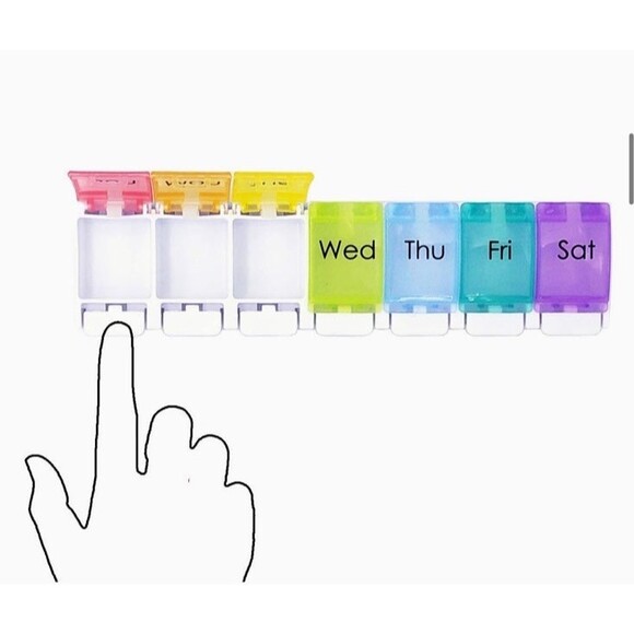 Pill Organizer Push Button Once a Day Pill Case Weekly 7 Day Rainbow Medicine S - Picture 4 of 5
